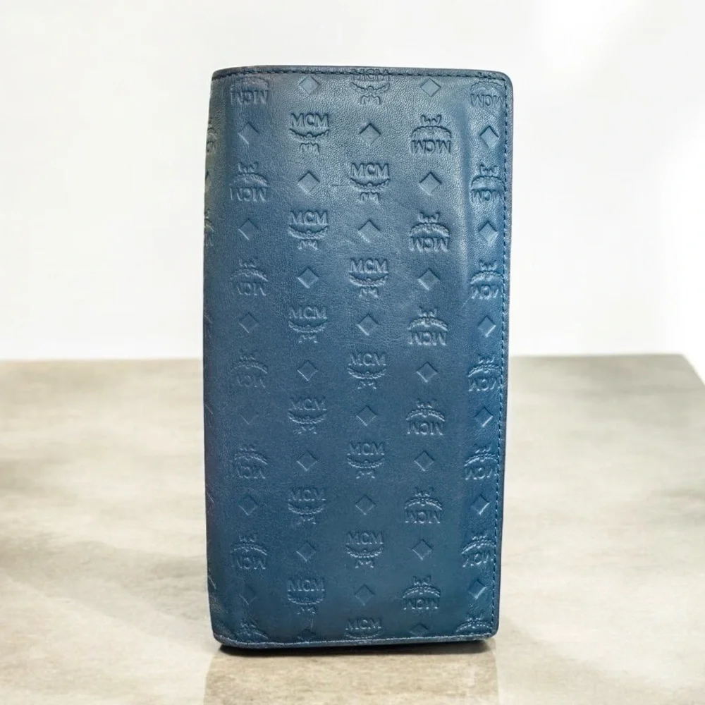 MCM Blue Embossed Bifold Long Wallet